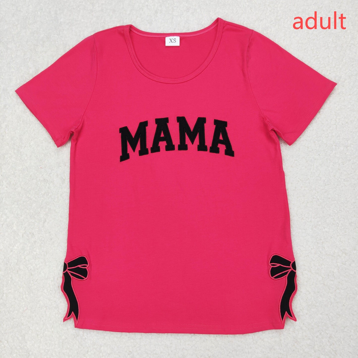 RTS NO MOQ Adult Girls embroidery mama mini Short Sleeve top& kids top