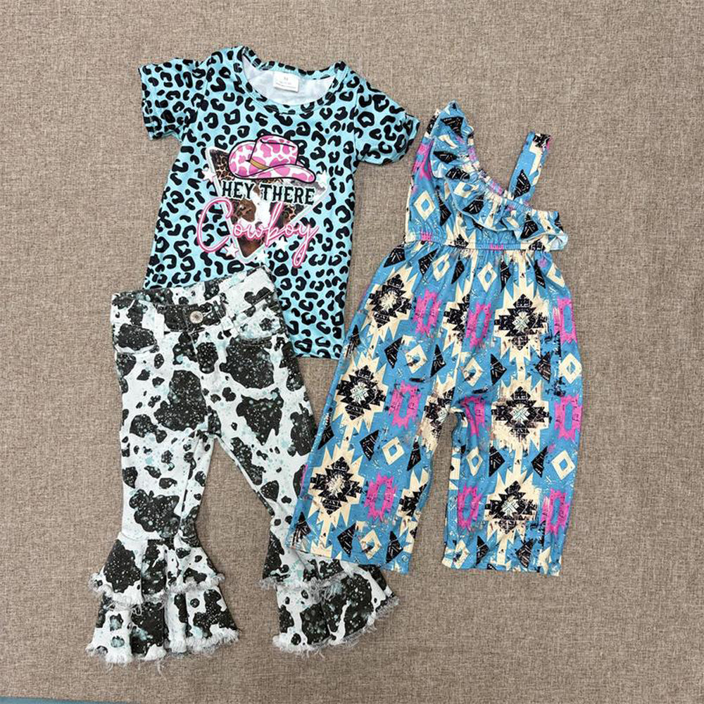 RTS NO MOQ Sibling baby girl clothes cheer short sleeve jeans sets and jumpsuit