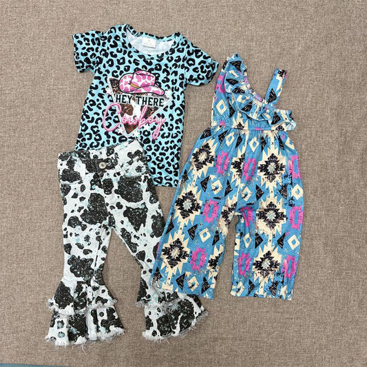 RTS NO MOQ Sibling baby girl clothes cheer short sleeve jeans sets and jumpsuit