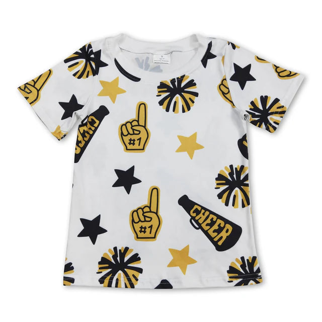 RTS NO MOQ Sibling milk silk Baby Girls Fashion Cheer Star Team Short Sleeve Tees