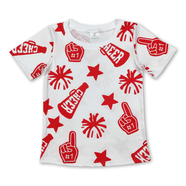 RTS NO MOQ Sibling milk silk Baby Girls Fashion Cheer Star Team Short Sleeve Tees