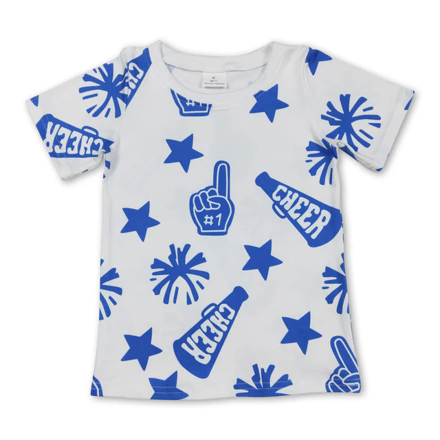 RTS NO MOQ Sibling milk silk Baby Girls Fashion Cheer Star Team Short Sleeve Tees