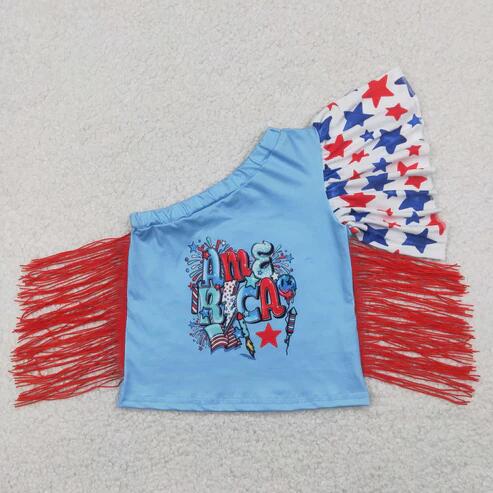 RTS NO MOQ Sibling Baby Boys 4th of July T-shirts Tops Short Sleeve Flags Stars Clothing for Infants