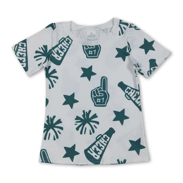 RTS NO MOQ Milk Silk Sibling Baby Girls Cheer Team Tee Shirts Top