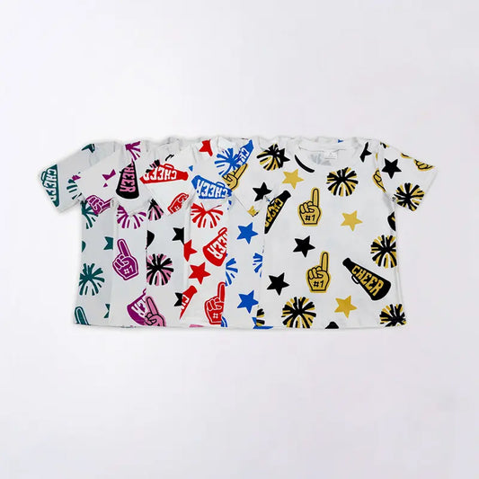 RTS NO MOQ Sibling baby girl clothes cheers short-sleeved tops