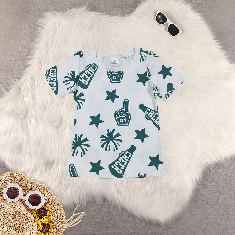 RTS NO MOQ Sibling baby girl clothes cheers short-sleeved tops