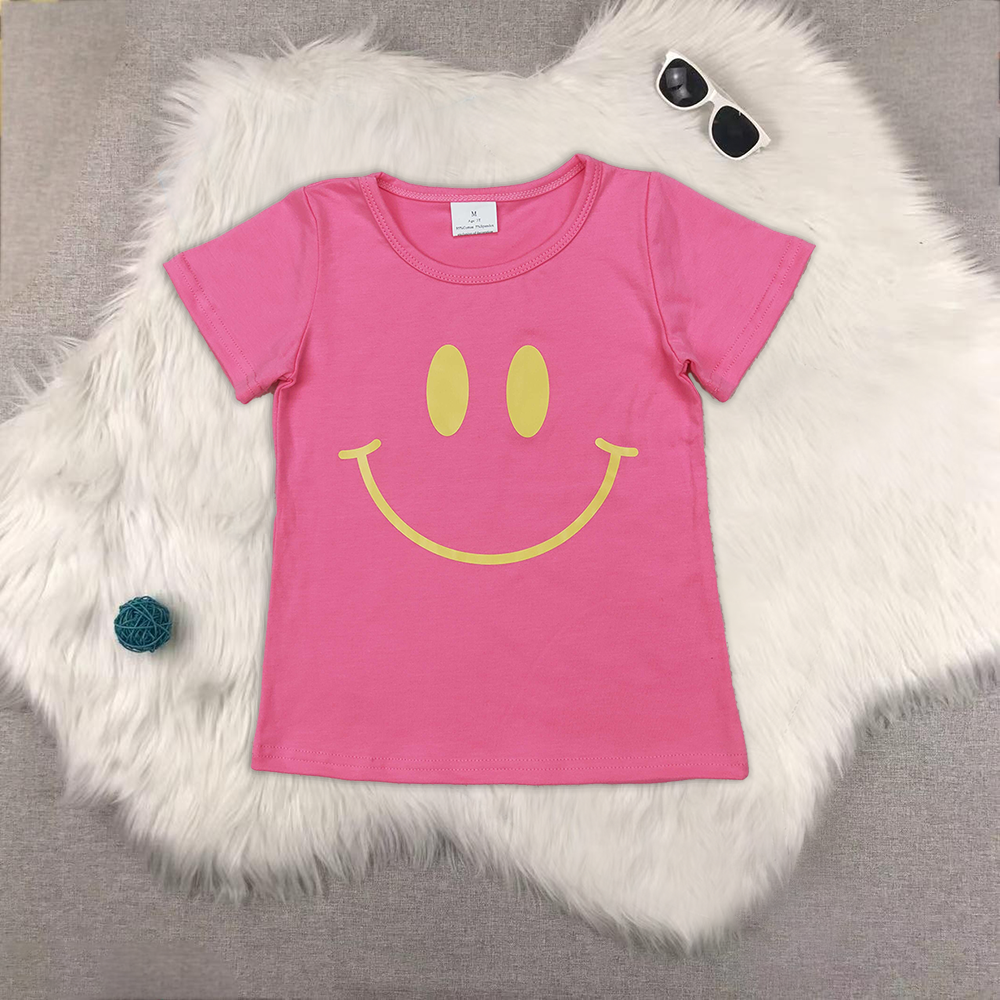 RTS NO MOQ Sibling baby girls Clothes smiley short sleeve tops