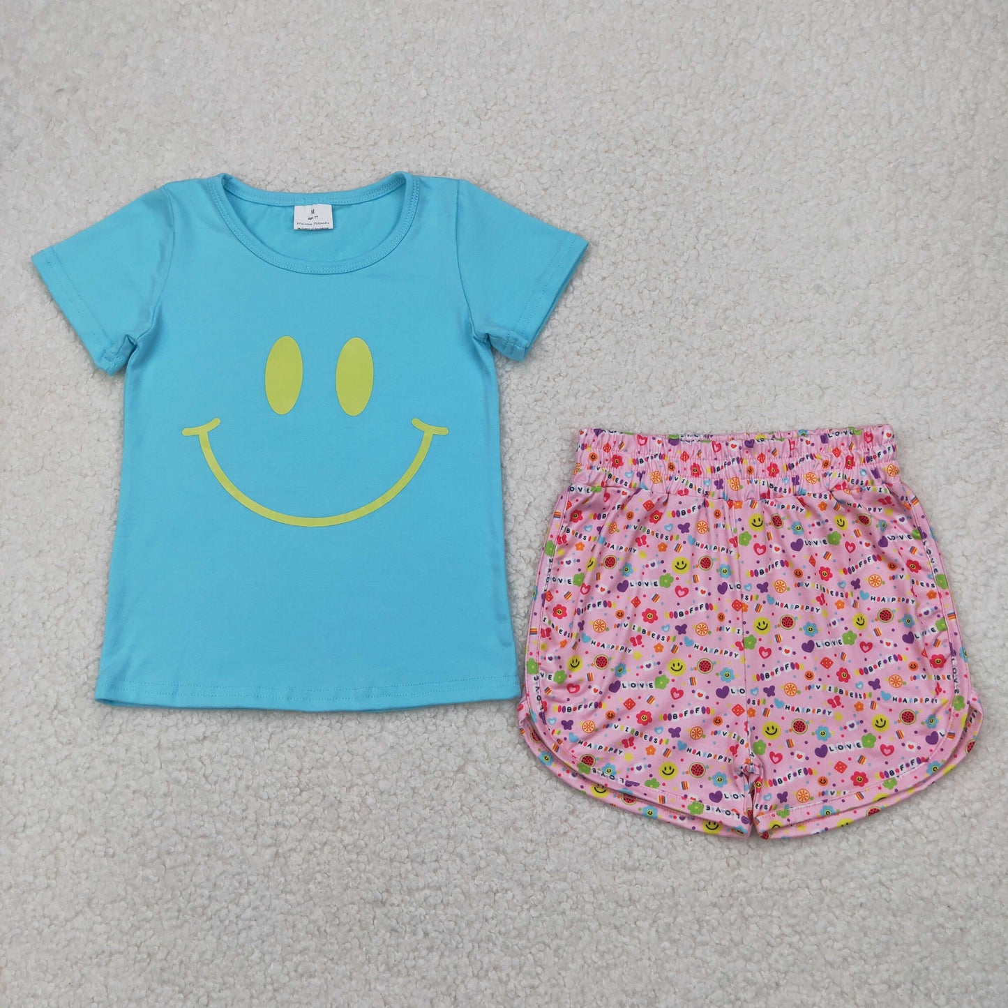 RTS NO MOQ baby girls Clothes smiley short sleeve shorts Sets