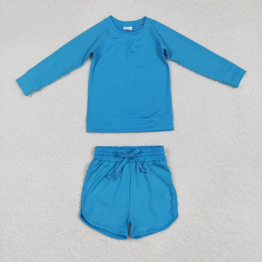 RTS NO MOQ GT0969+SS0504 Pure sky blue yoga long-sleeved top shorts sets