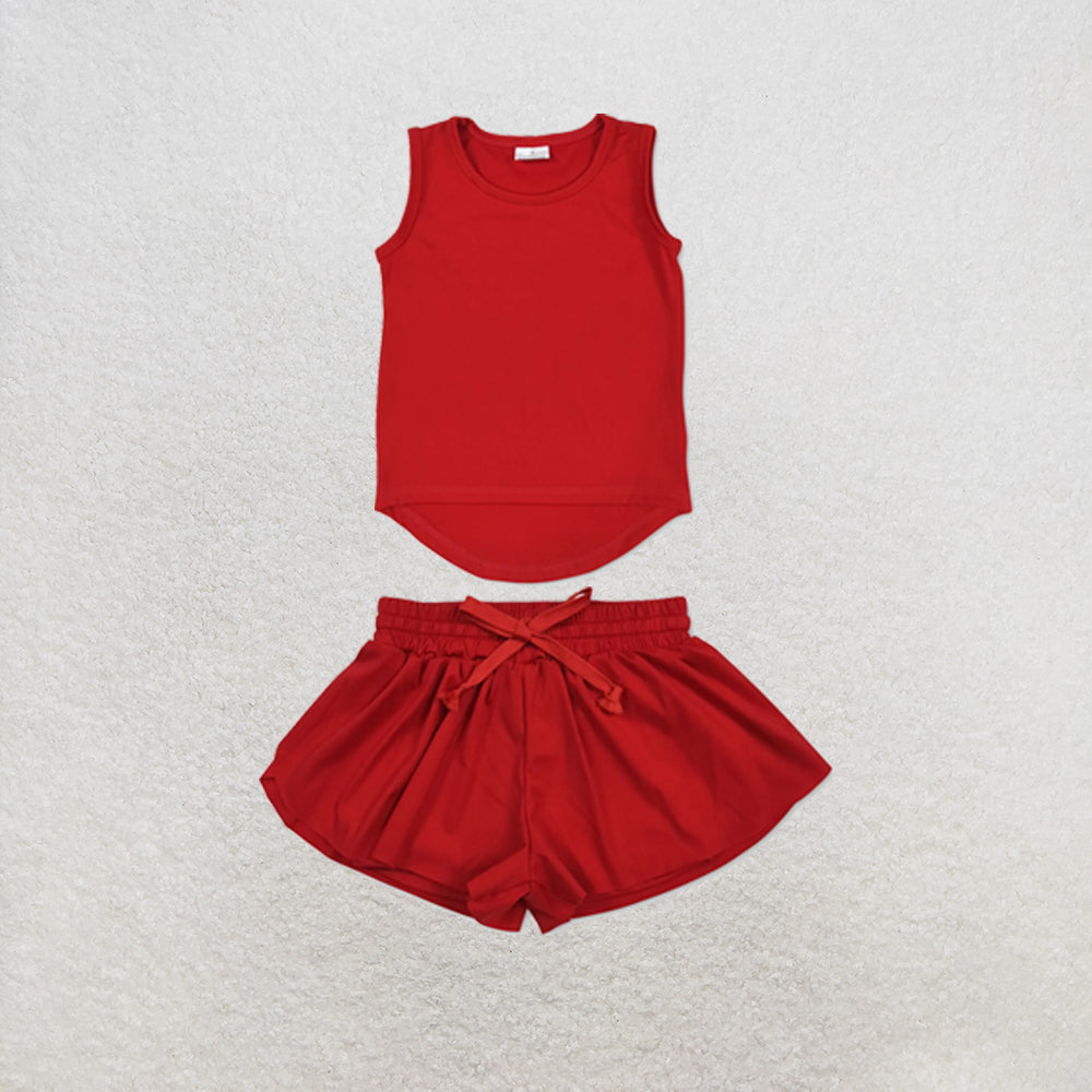 RTS NO MOQ Sibling yoga fabric Baby Girls Solid Color Sleeveless Yoga Tank Top Skort Yoga Shorts Bottoms Active Clothes Set