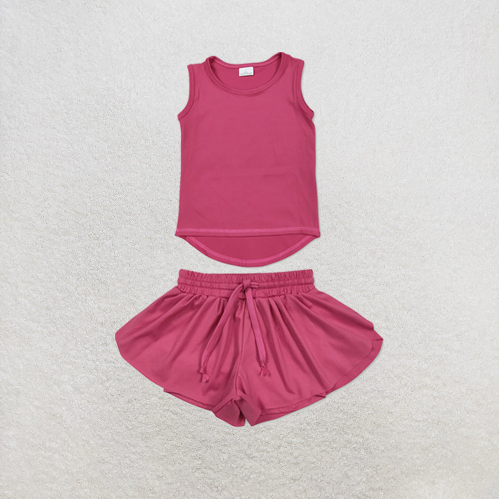 RTS NO MOQ Sibling yoga fabric Baby Girls Solid Color Sleeveless Yoga Tank Top Skort Yoga Shorts Bottoms Active Clothes Set