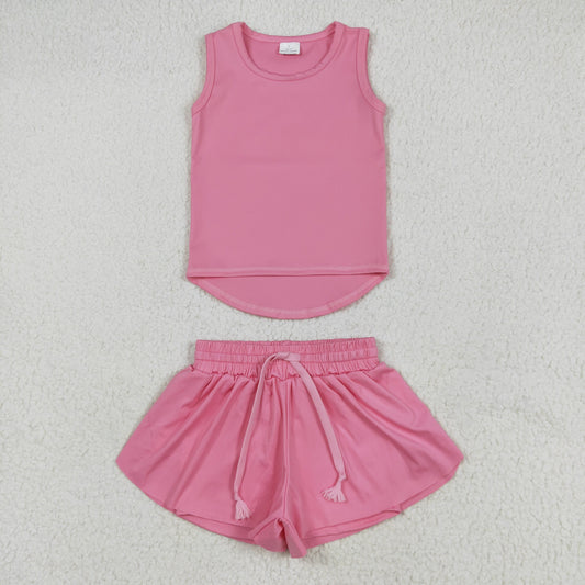 RTS NO MOQ GT0983+SS0546 Pink sleeveless yoga top shorts sets