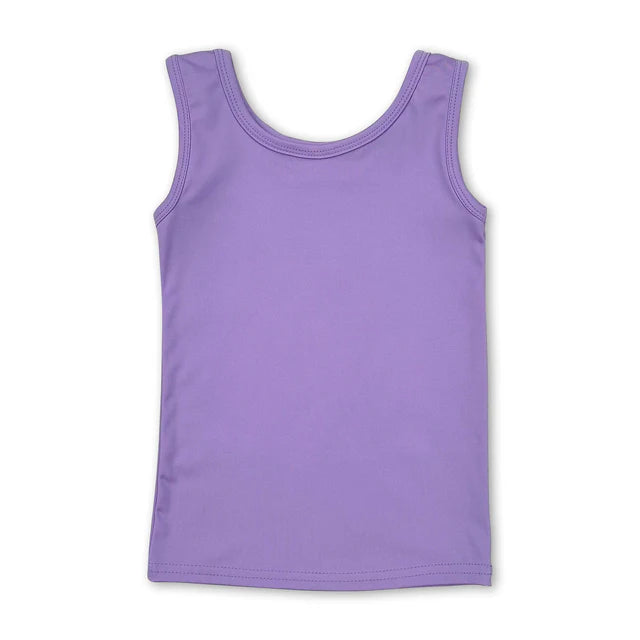 RTS NO MOQ GT0990+C14-5 Baby Girls Lavender Sleeveless Yoga Tee Shirts Vests Shorts Set