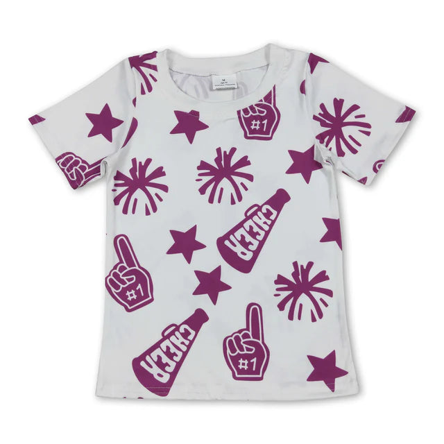 RTS NO MOQ Sibling milk silk Baby Girls Fashion Cheer Star Team Short Sleeve Tees