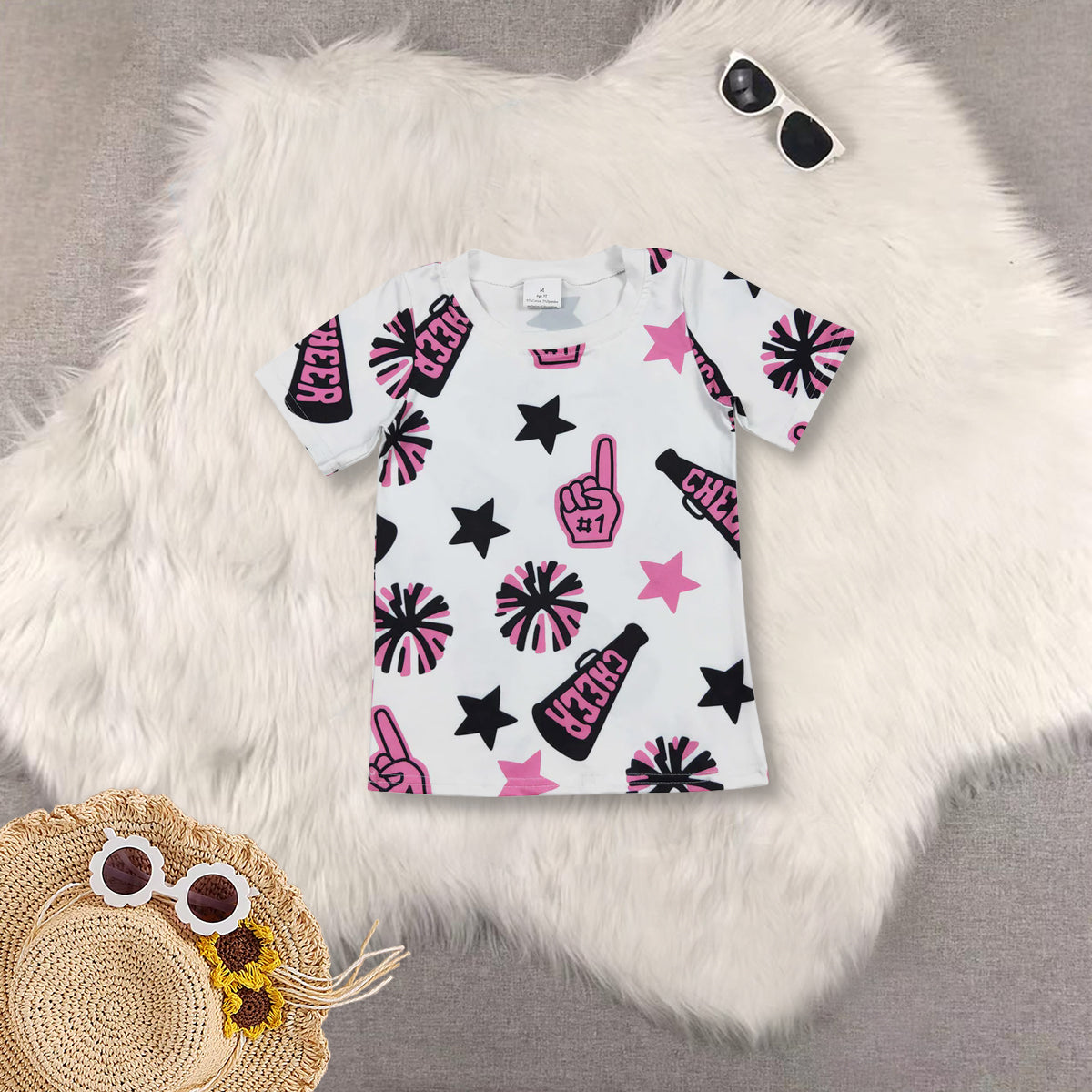 RTS NO MOQ Sibling baby girl clothes cheers short-sleeved tops