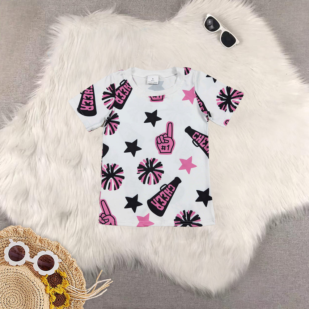 RTS NO MOQ Sibling baby girl clothes cheers short-sleeved tops