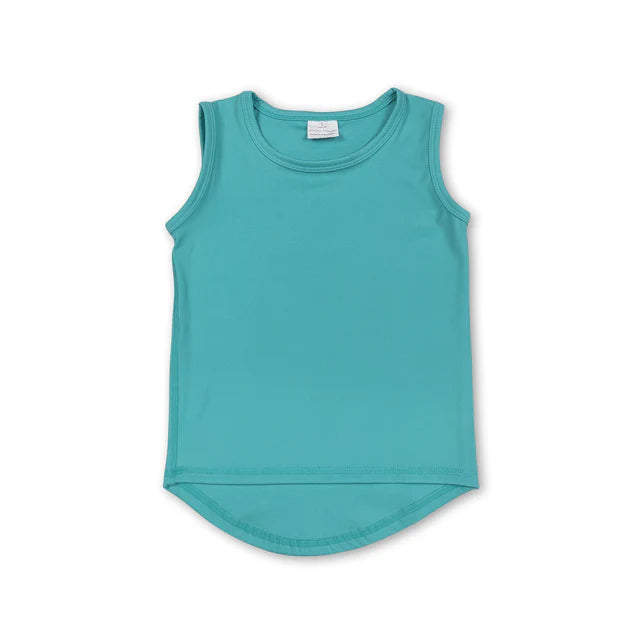 RTS NO MOQ GT1018+C15-28 Baby Girls Aqua Sleeveless Yoga Tee Shirts Vests Shorts Set