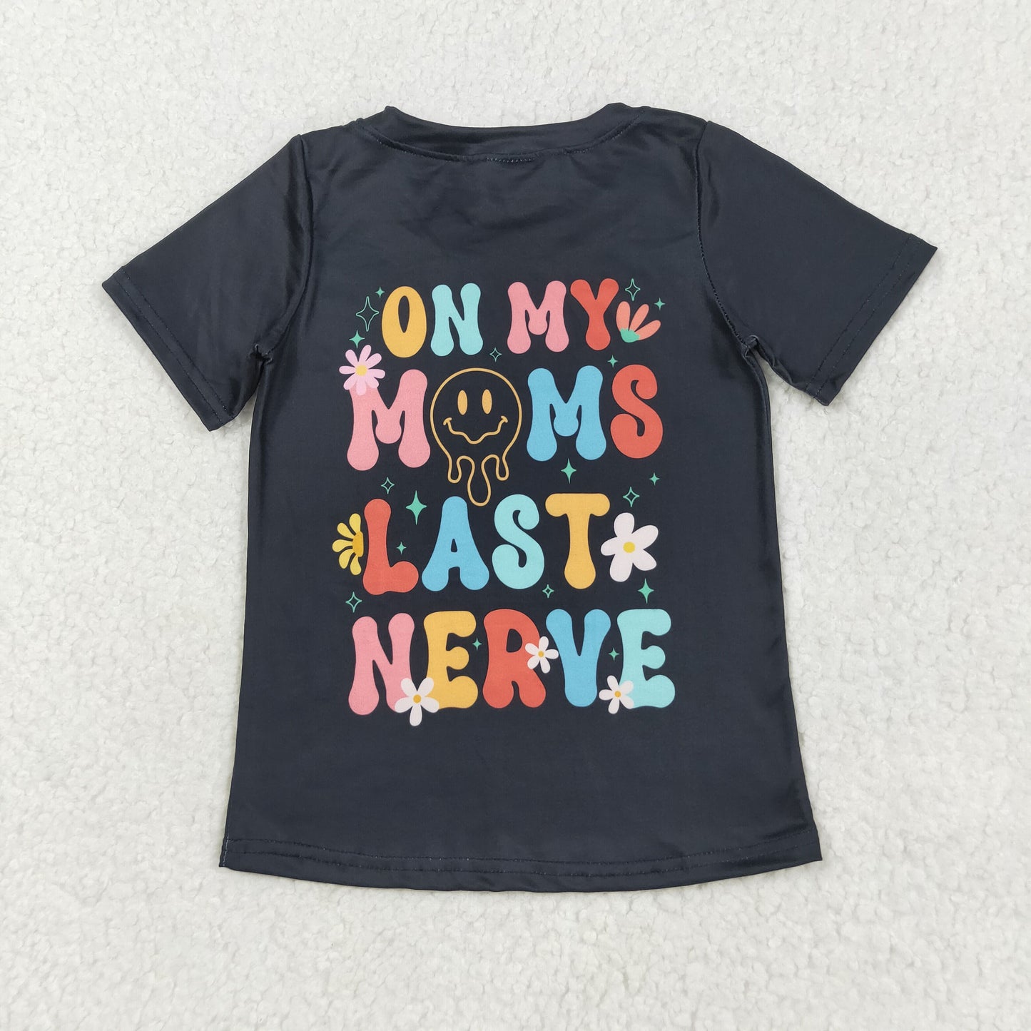 RTS NO MOQ（In Stock) GT1026 On my moms last nerve smiley black short-sleeved top