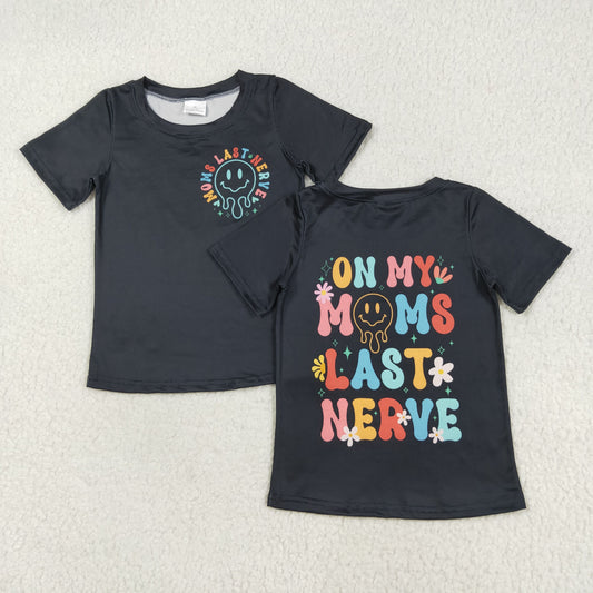 RTS NO MOQ（In Stock) GT1026 On my moms last nerve smiley black short-sleeved top