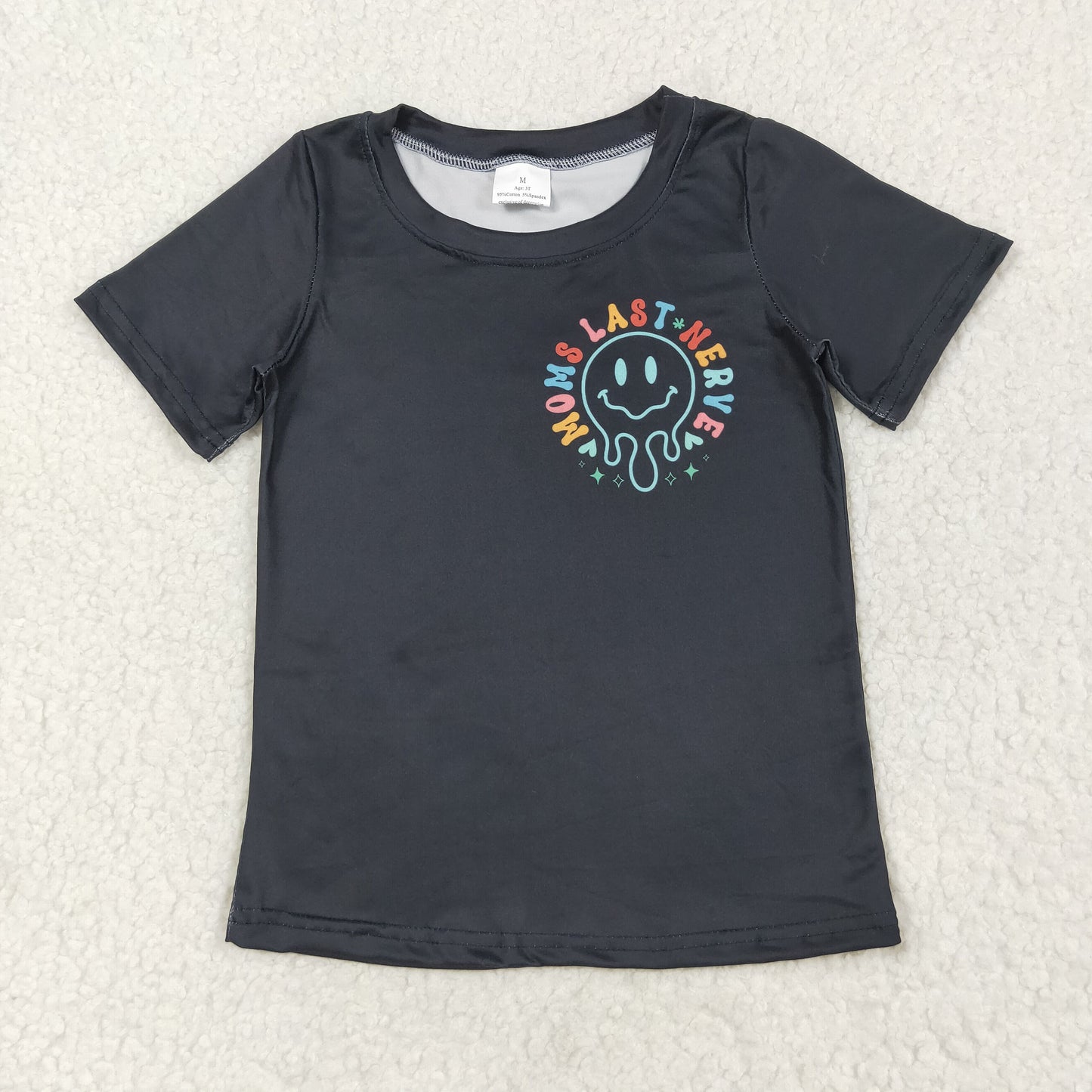 RTS NO MOQ（In Stock) GT1026 On my moms last nerve smiley black short-sleeved top
