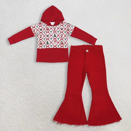 RTS NO MOQ（In Stock) baby girl Christmas hooded long-sleeved top jeans pants set