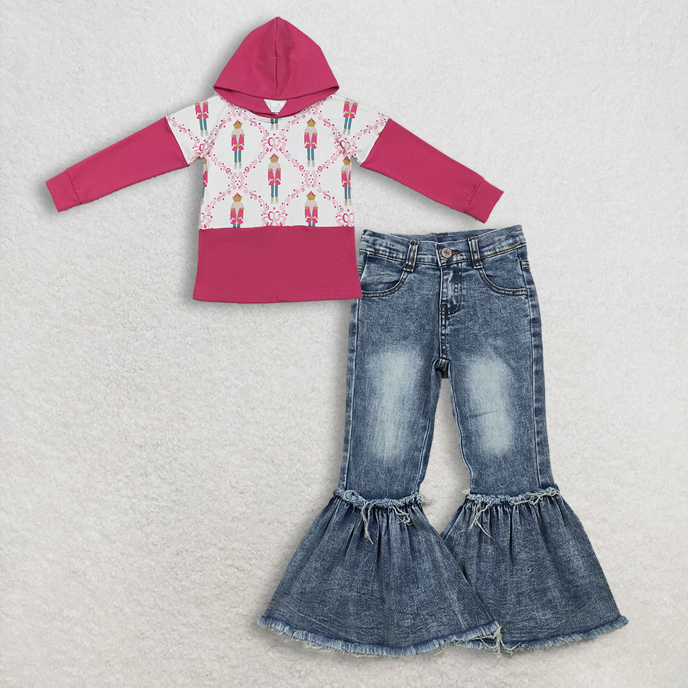 RTS NO MOQ（In Stock) baby girl Christmas hooded long-sleeved top jeans pants set