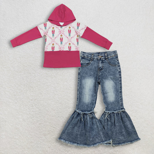 RTS NO MOQ（In Stock) baby girl Christmas hooded long-sleeved top jeans pants set