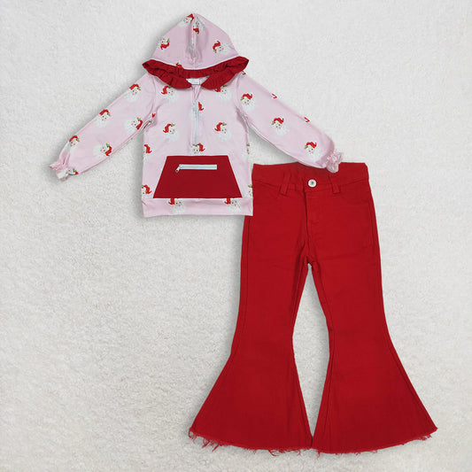 RTS NO MOQ Sibling Baby Girls clothes Christmas hooded long sleeve pants sets and top and jeans pants