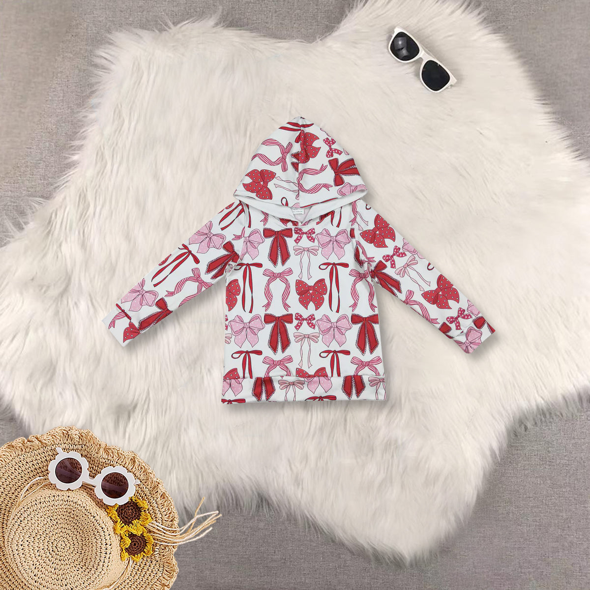RTS NO MOQ Sibling Baby Girls clothes hooded Collar Pullover Long Sleeve Tops