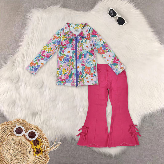 12/18m-8/9t RTS NO MOQ Sibling Baby Girls yoga Long Sleeve Tops DENIM SETS and top and jeans