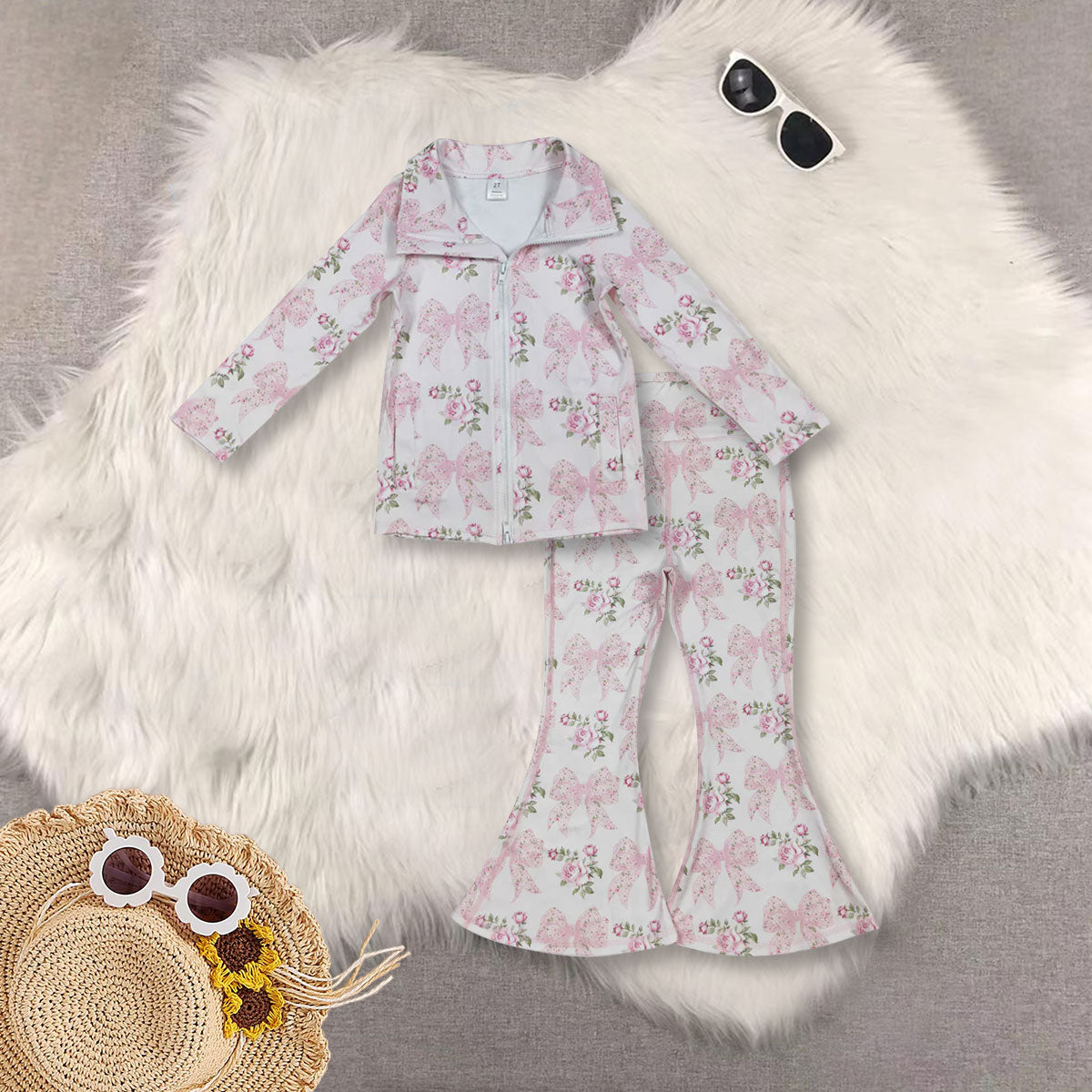 RTS Sibling baby girl clothes yoga bow floral hooded long Sleeve tops and sets