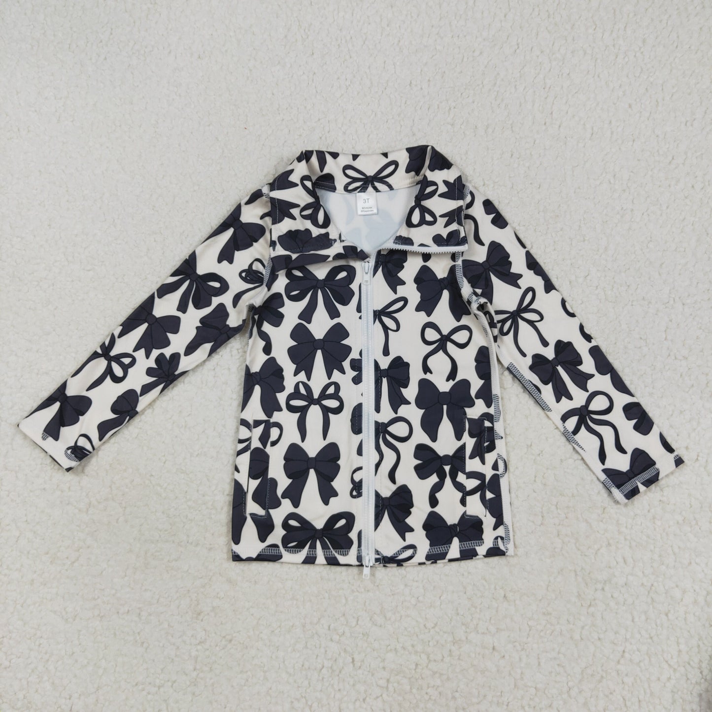 RTS NO MOQ Sibling baby girl clothnes Beige yoga long sleeve pants with black bow pattern set and top and pants