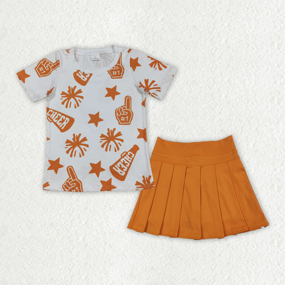 RTS NO MOQ Sibling baby girls clothes Cheer fireworks star white short-sleeved top skirt sets