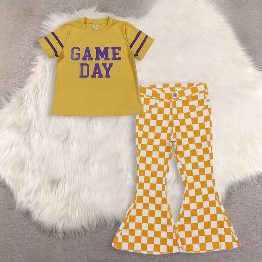 RTS NO MOQ（In Stock) game day short-sleeved top demin pants set