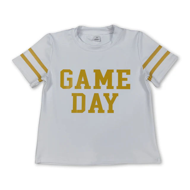 RTS NO MOQ Sibling yoga fabric Baby Girls Game Day Vinyl Sporty Yoga Tee Tops