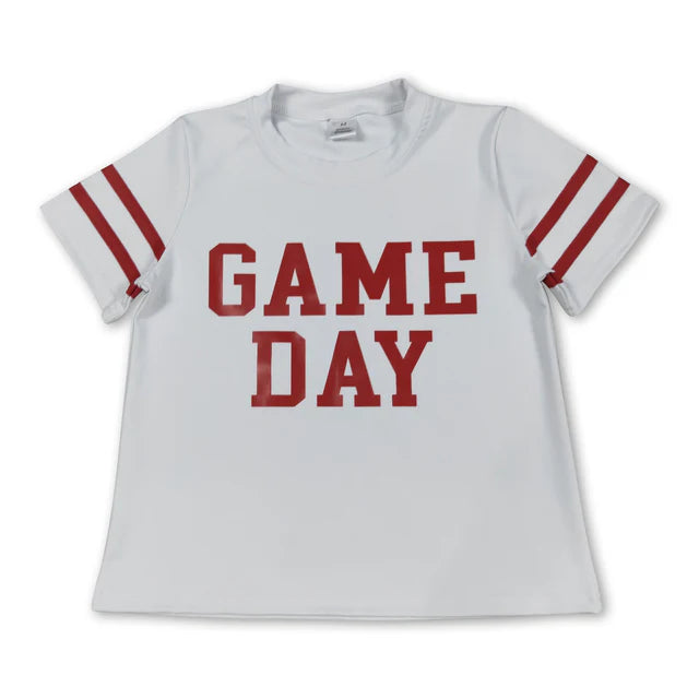 RTS NO MOQ Sibling yoga fabric Baby Girls Game Day Vinyl Sporty Yoga Tee Tops
