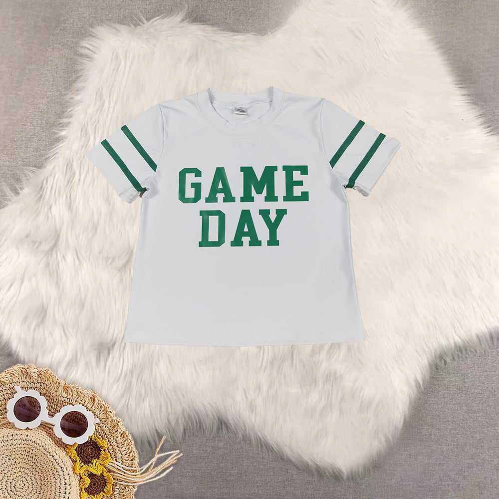 RTS NO MOQ Sibling baby girl clothes GAME DAY short sleeve top and jeand pants
