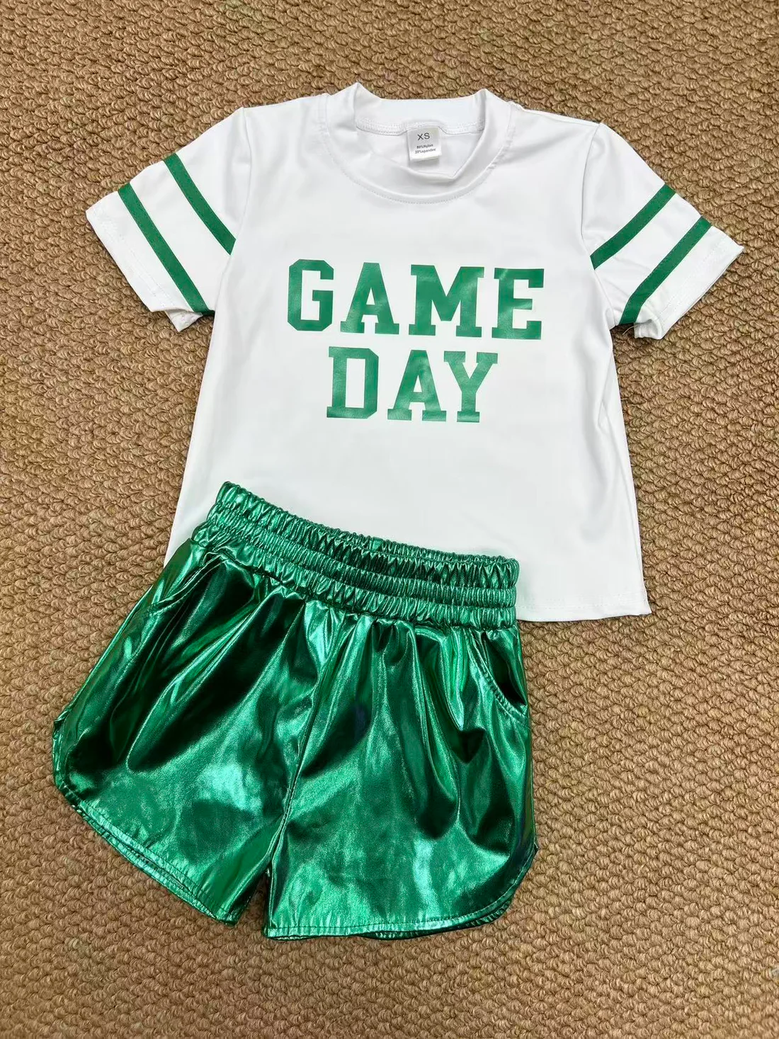 RTS NO MOQ Sibling baby girls clothes Game Day short-sleeved yoga top skirt set and shorts sets
