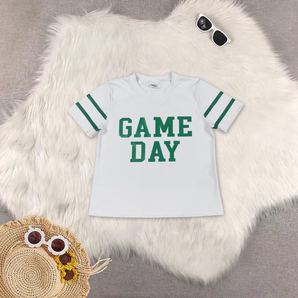 RTS NO MOQ Sibling baby girl clothes GAME DAY short sleeve top and jeand pants