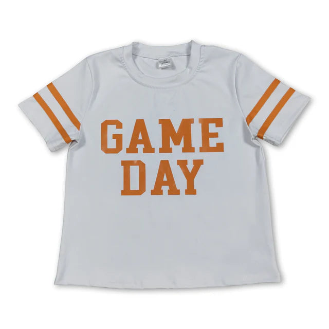 RTS NO MOQ Sibling yoga fabric Baby Girls Game Day Vinyl Sporty Yoga Tee Tops