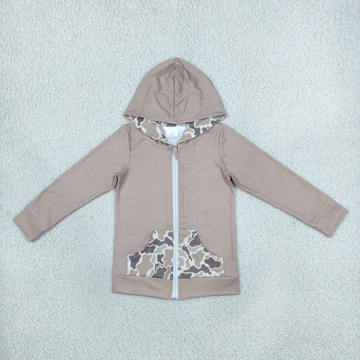 NEW RTS NO MOQ milk silk GT1144 Baby Girls Khaki Camo Deer Pocket Zip Hoodie Jackets Top Casual Daily Outfit