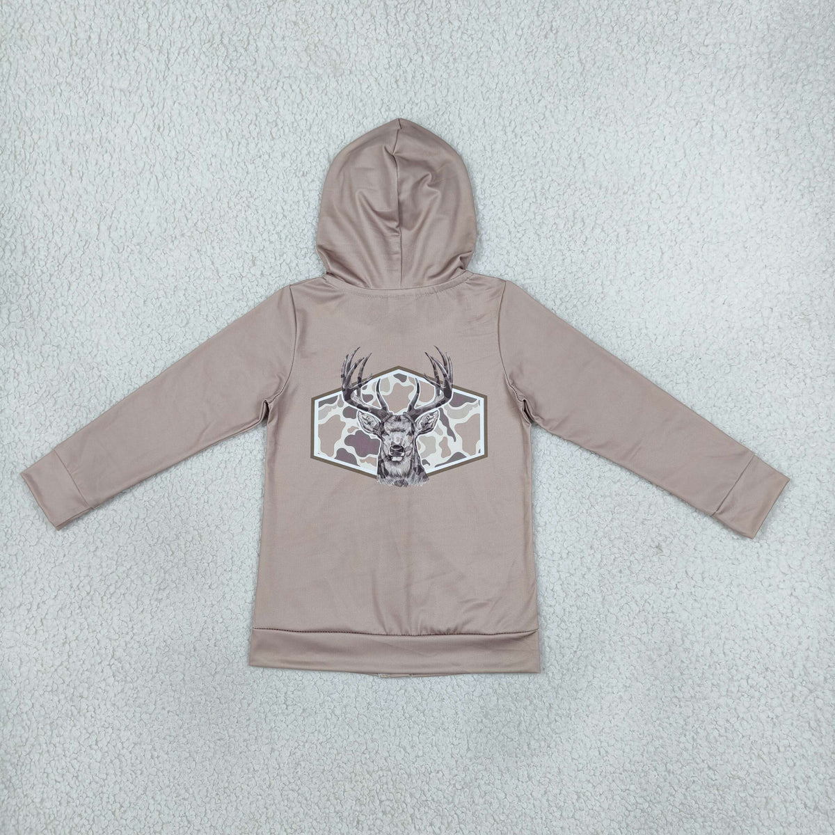NEW RTS NO MOQ milk silk GT1144 Baby Girls Khaki Camo Deer Pocket Zip Hoodie Jackets Top Casual Daily Outfit