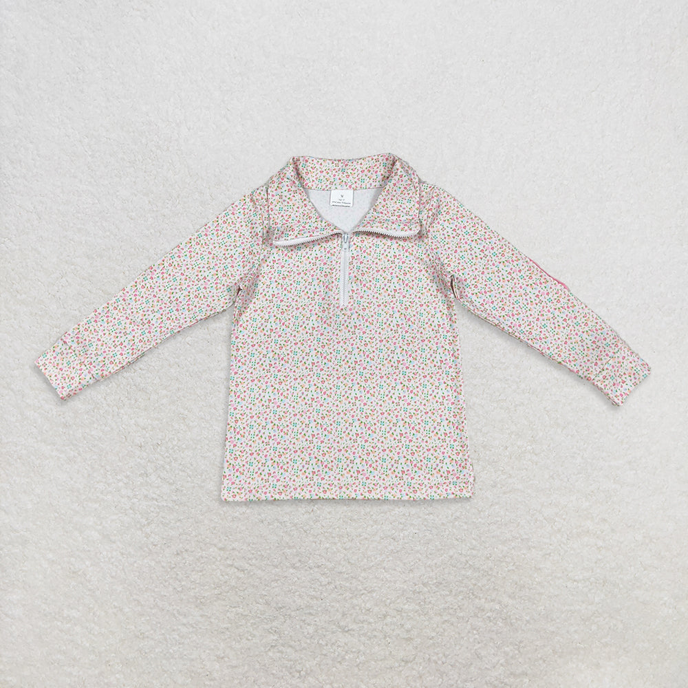 RTS NO MOQ Sibling Baby Girls clothes floral Zipper Stand Collar Pullover Long Sleeve Top