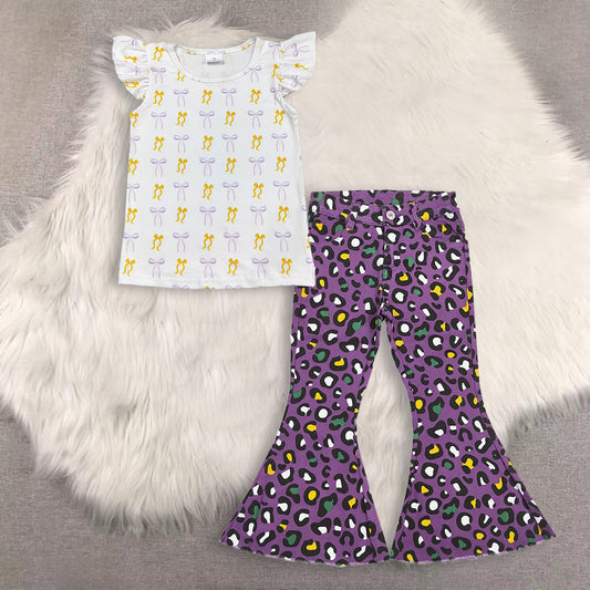RTS NO MOQ（In Stock) baby girls clothes short-sleeved top demin pants set