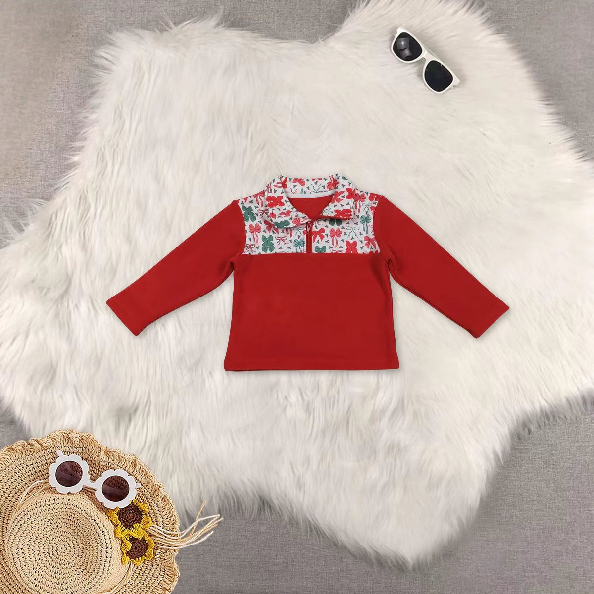 RTS NO MOQ Sibling Baby Boys Girls Long Sleeve Bows Camo Zipper Pullover Sherpa Tops DENIM SETS and top and jeans