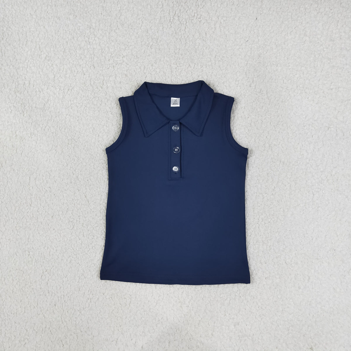 NEW RTS NO MOQ yoga fabric cotton GT1159 Baby Girls Navy Sleeveless Yoga Button Vests Top