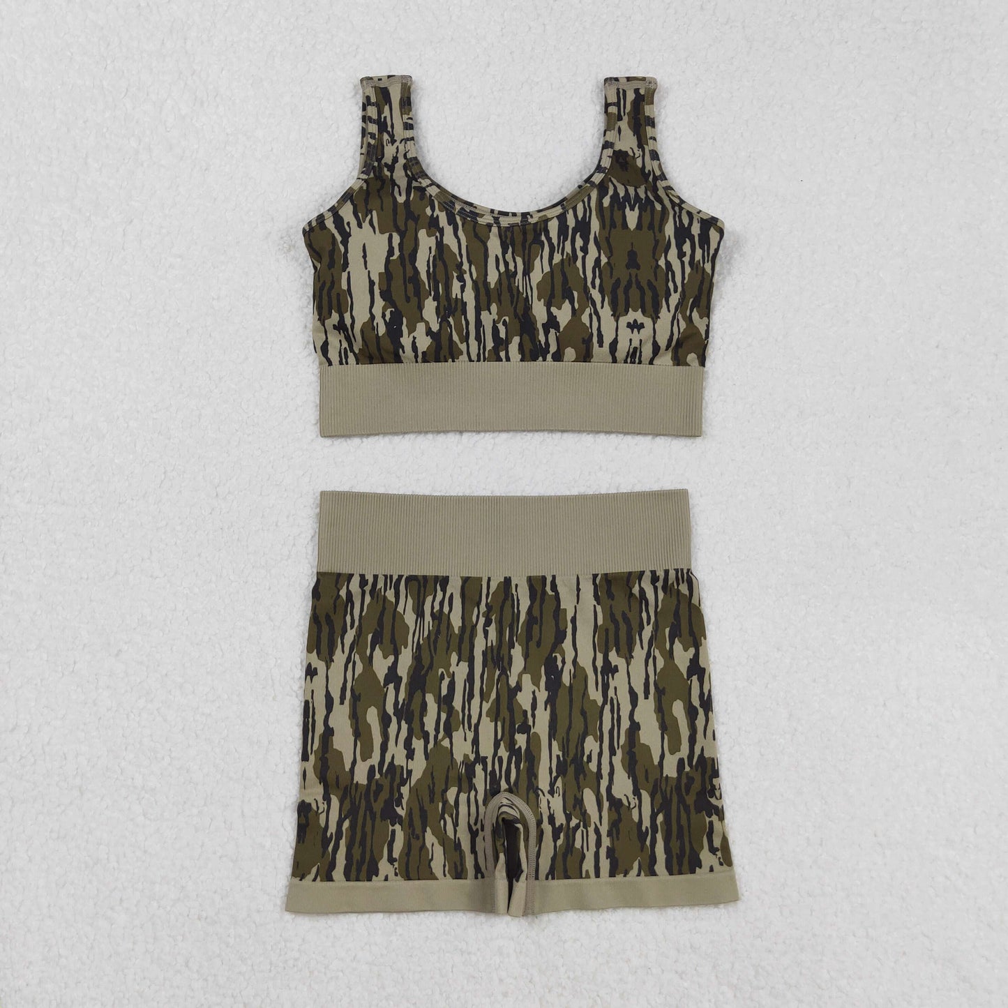 RTS NO MOQ（In Stock) GT1187+SS0642 Adult Women's Army Green Camouflage Vest Shorts set