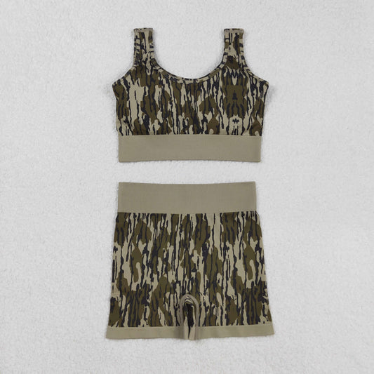 RTS NO MOQ Sibling Adult Women's camouflage Tank Top and shorts and set