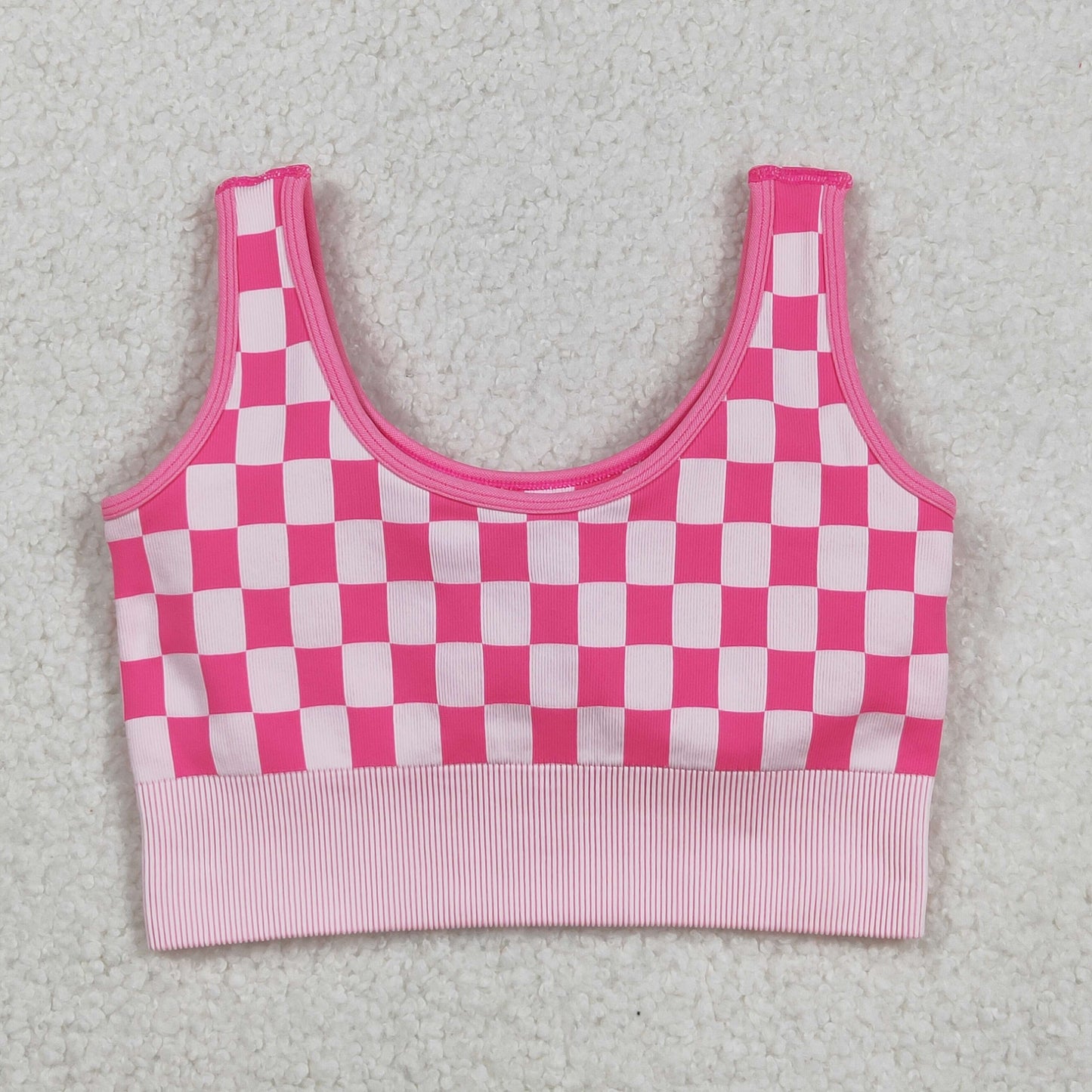 RTS NO MOQ Sibling Adult Women's Pink and White Checkered Tank Top and shorts and set