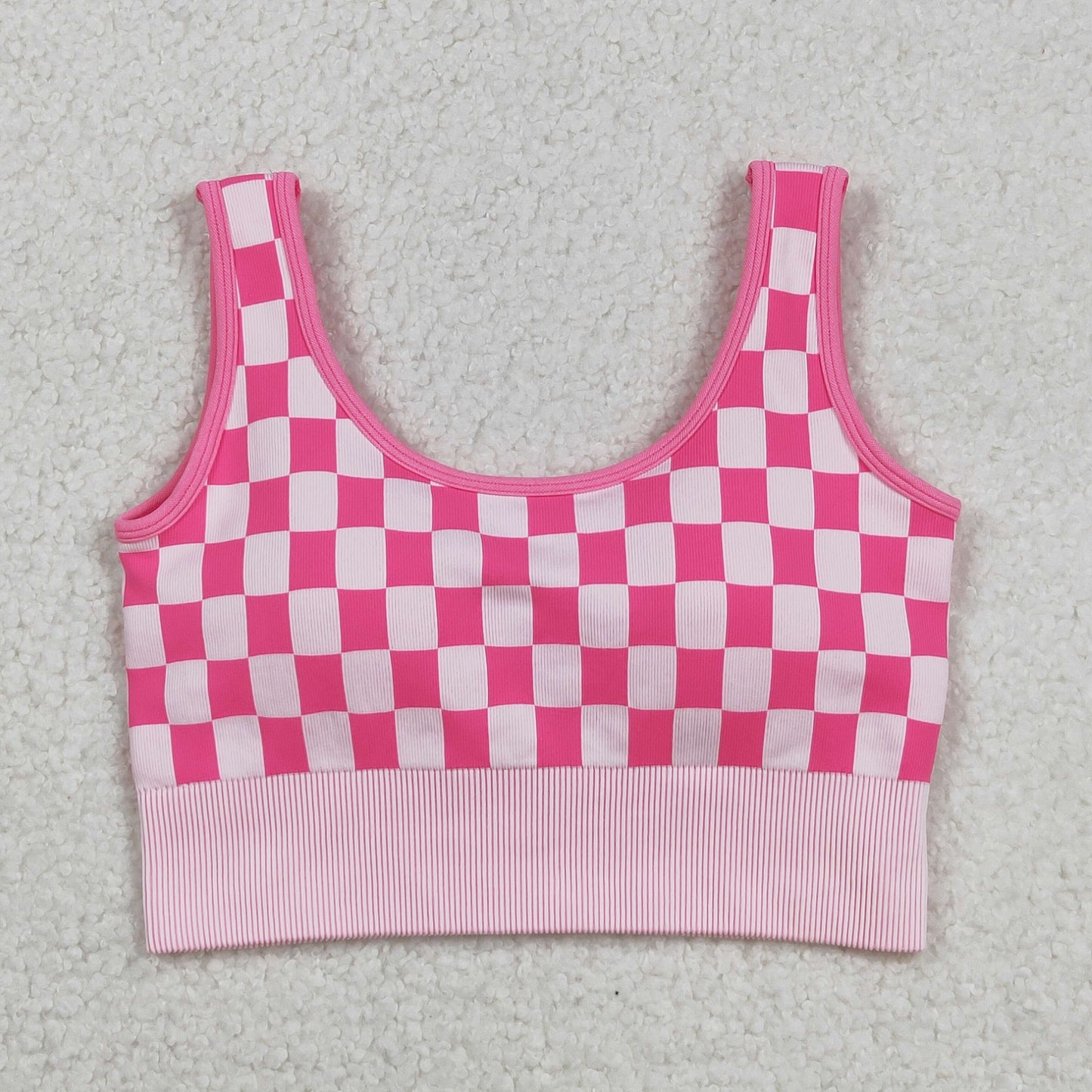 RTS NO MOQ Sibling Adult Women's Pink and White Checkered Tank Top and shorts and set